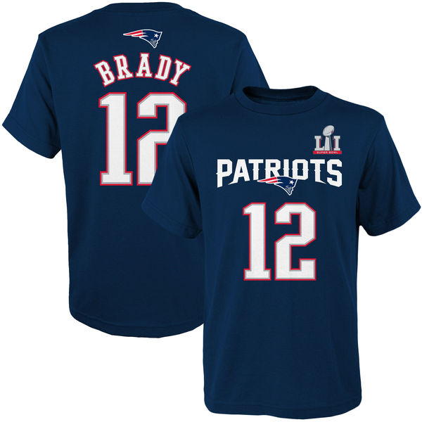 Tom Brady New England Patriots Youth Super Bowl LI Bound Mainliner Patch Name & Number T-Shirt - Navy